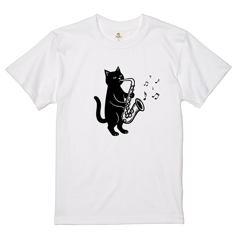 サックスを吹く猫Tシャツ｜音楽好きに人気