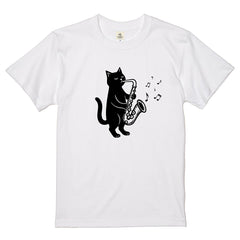 サックスを吹く猫Tシャツ｜音楽好きに人気