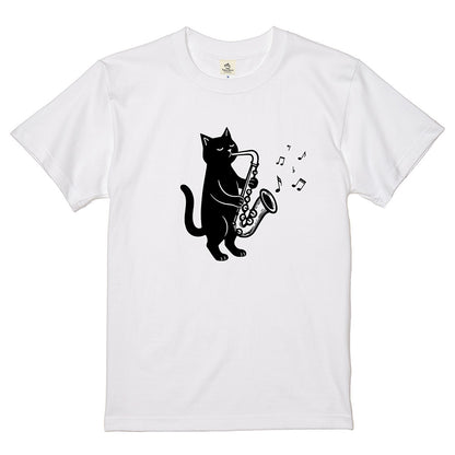 サックスを吹く猫Tシャツ｜音楽好きに人気