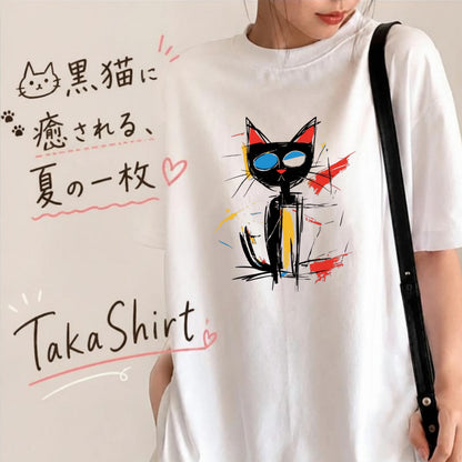 ポップアート黒猫 Tシャツ ｜ 猫好き・おしゃれ好きに人気