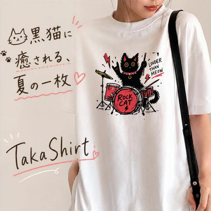 ロック猫 ドラム Tシャツ ｜ 猫好き・バンド・音楽好きに人気