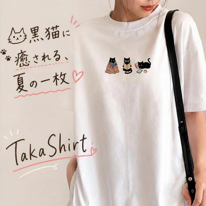 読書する黒猫たち Tシャツ