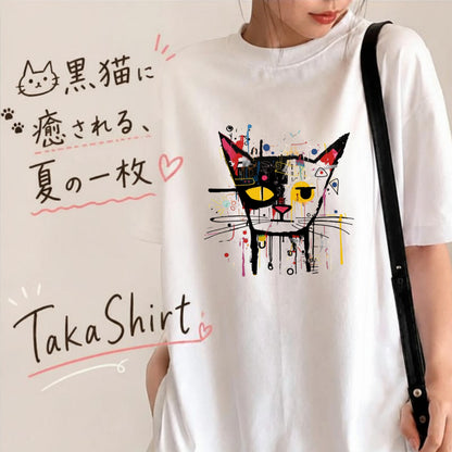 アブストラクト猫アート Tシャツ ｜ 猫好き・おしゃれ好きに人気