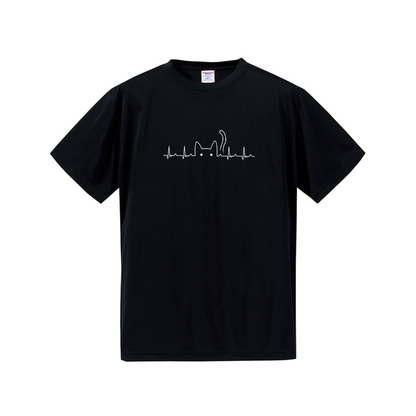 猫tシャツ ドライTシャツ シルキータッチTシャツ ねこ 猫イラスト おもしろ tシャツ ハートビート 心電図