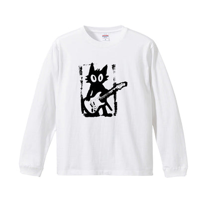 猫 長袖Tシャツ｜猫ギターロック  イラスト｜ねこ ロンT メンズ レディース S-2XL