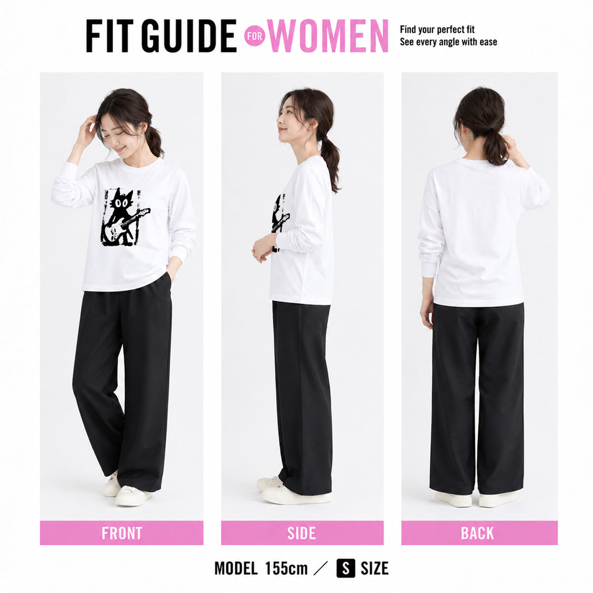 猫 長袖Tシャツ｜猫ギターロック  イラスト｜ねこ ロンT メンズ レディース S-2XL