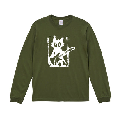 猫 長袖Tシャツ｜猫ギターロック  イラスト｜ねこ ロンT メンズ レディース S-2XL