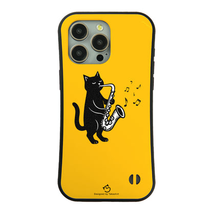 ケース ねこ 猫イラストサックスを吹く スマホ ケース iPhone8, SE2, SE3 ~ ケースiPhone17シリーズ