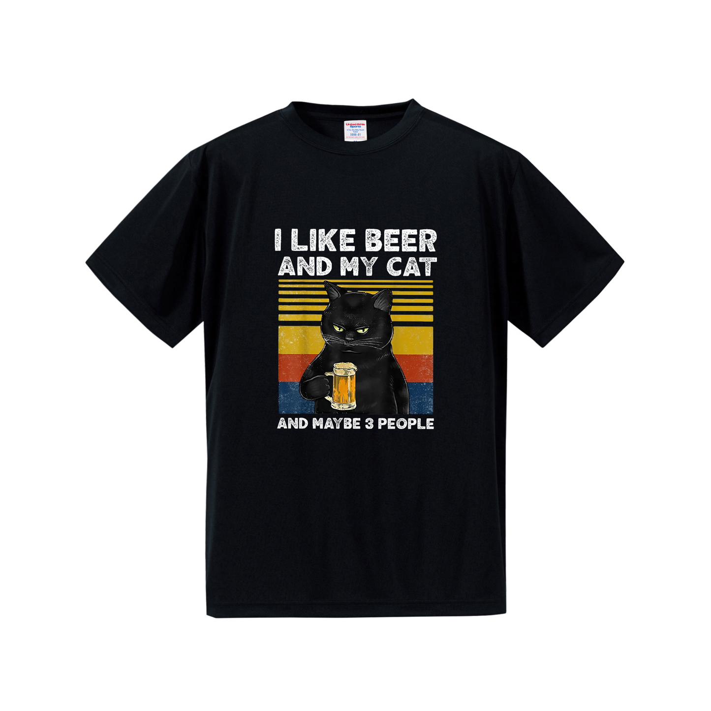 猫tシャツ ドライTシャツ シルキータッチTシャツ ねこ 猫イラスト おもしろ tシャツ  I LIKE BEER AND MY CAT