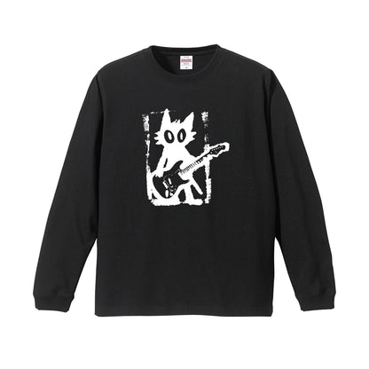 猫 長袖Tシャツ｜猫ギターロック  イラスト｜ねこ ロンT メンズ レディース S-2XL
