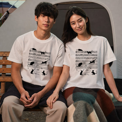猫音楽譜 Tシャツ | 音楽好きに人気