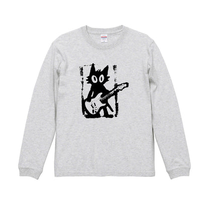 猫 長袖Tシャツ｜猫ギターロック  イラスト｜ねこ ロンT メンズ レディース S-2XL
