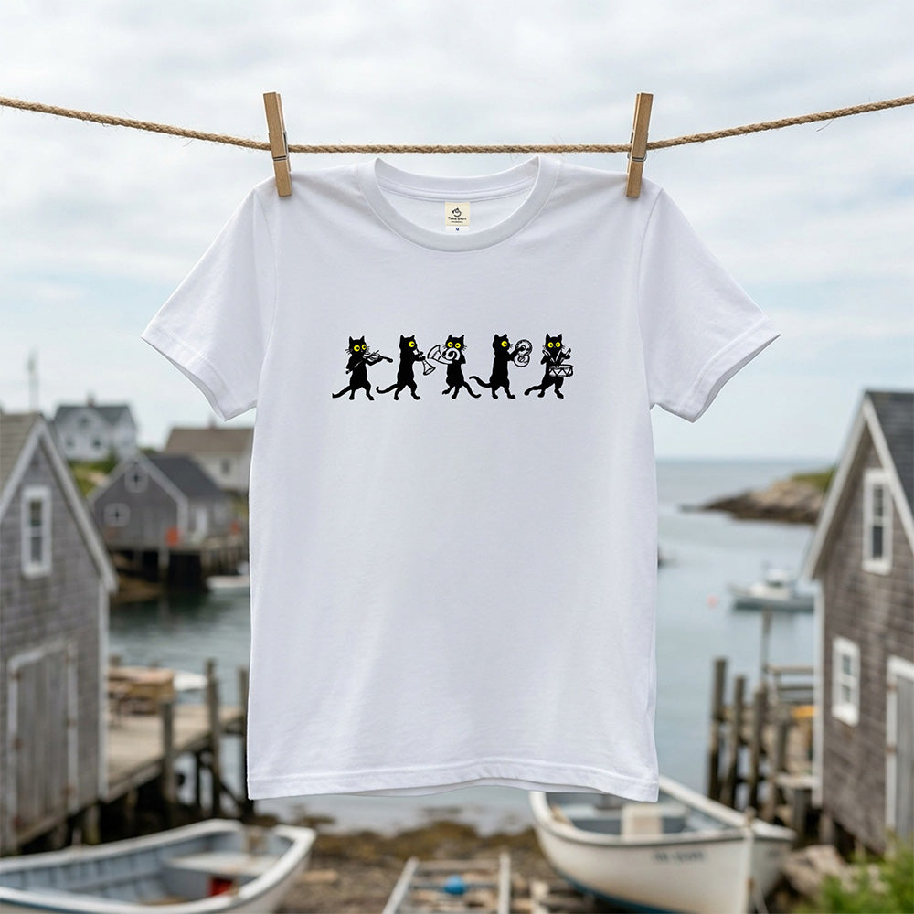黒猫 音楽隊 Tシャツ ｜ 猫好き・吹奏楽・音楽好きに人気