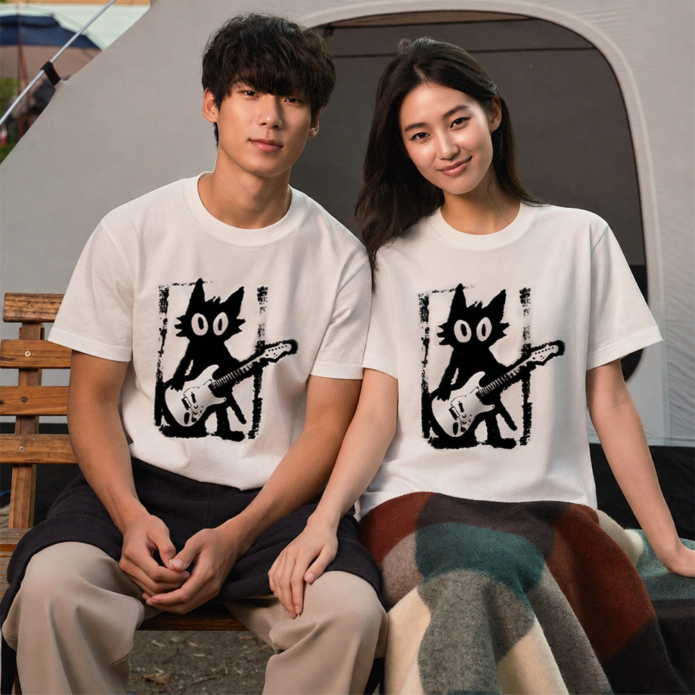 猫ギターロック Tシャツ | 音楽好きに人気