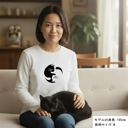猫 ロン t 猫 長袖 t シャツ ねこ 猫イラスト 陰陽サークル猫