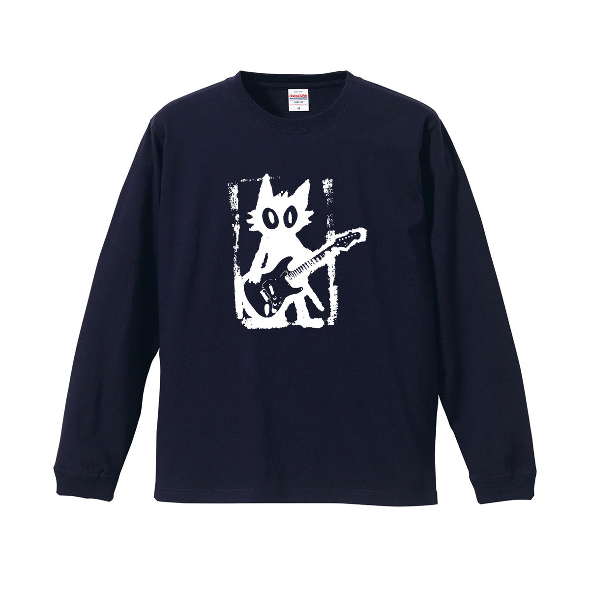 猫 長袖Tシャツ｜猫ギターロック  イラスト｜ねこ ロンT メンズ レディース S-2XL