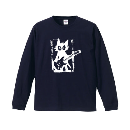 猫 長袖Tシャツ｜猫ギターロック  イラスト｜ねこ ロンT メンズ レディース S-2XL