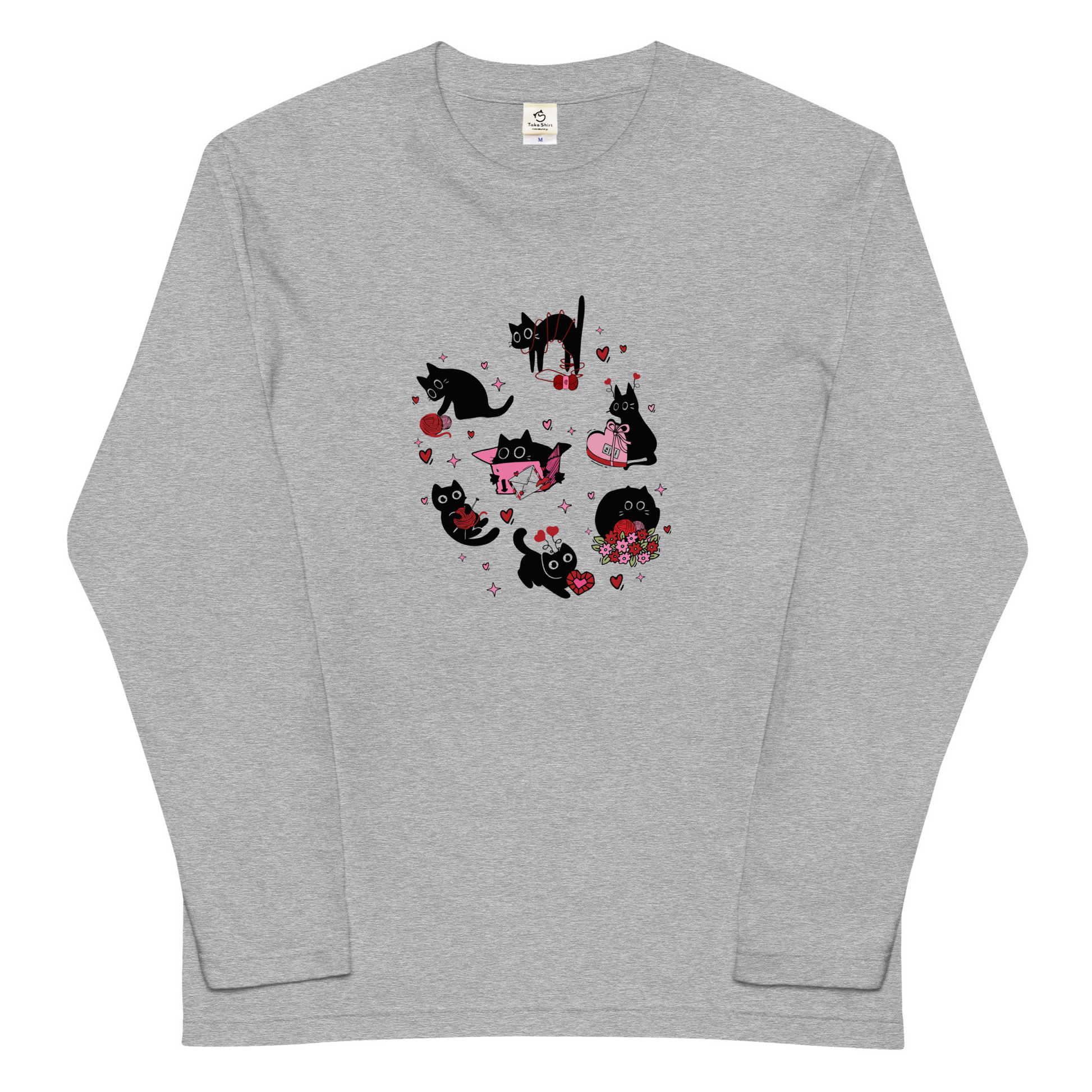 【バレンタイン限定】猫 ロン t 猫 長袖 t シャツ ねこ 可愛い猫イラスト.
