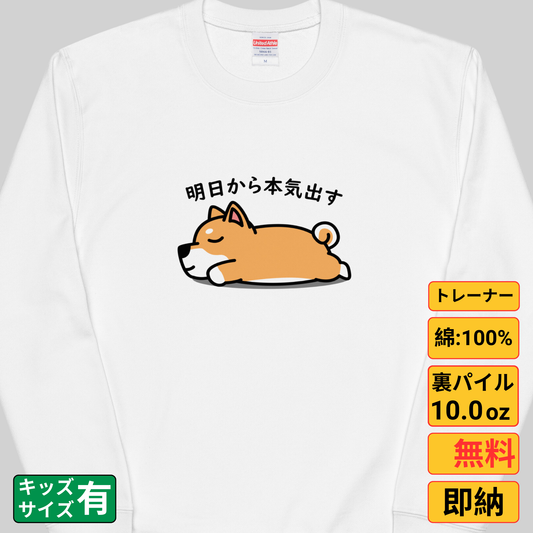 犬 トレーナー いぬ かわいい 犬イラスト 柴犬 明日から本気出す.