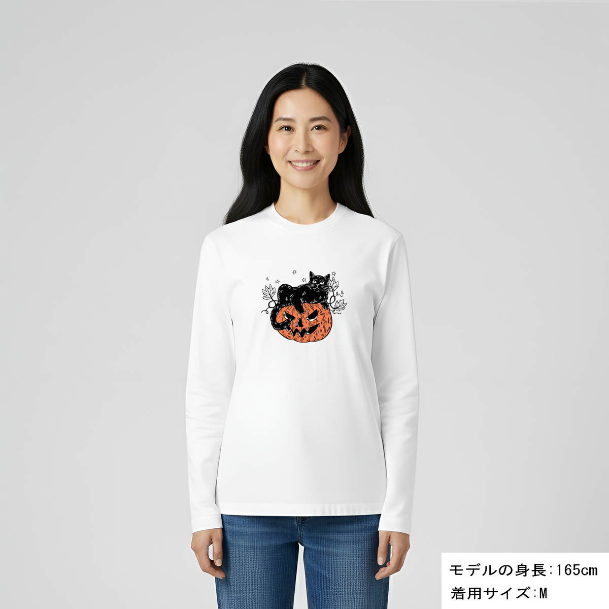猫 ロン t 猫 長袖 t シャツ ねこ 猫イラスト 黒猫 ハロウィン1