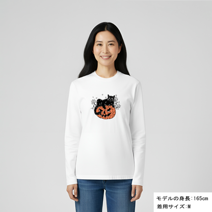 猫 ロン t 猫 長袖 t シャツ ねこ 猫イラスト 黒猫 ハロウィン1