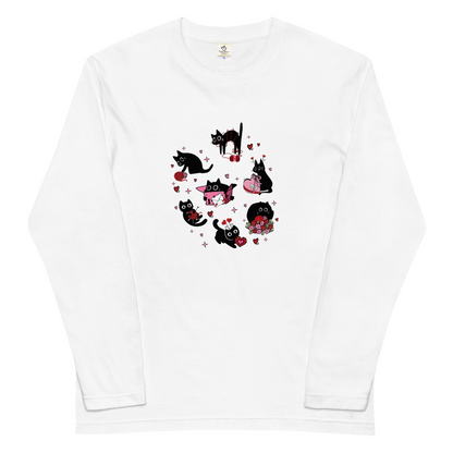 【バレンタイン限定】猫 ロン t 猫 長袖 t シャツ ねこ 可愛い猫イラスト.