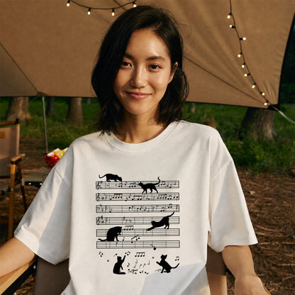 猫音楽譜 Tシャツ | 音楽好きに人気