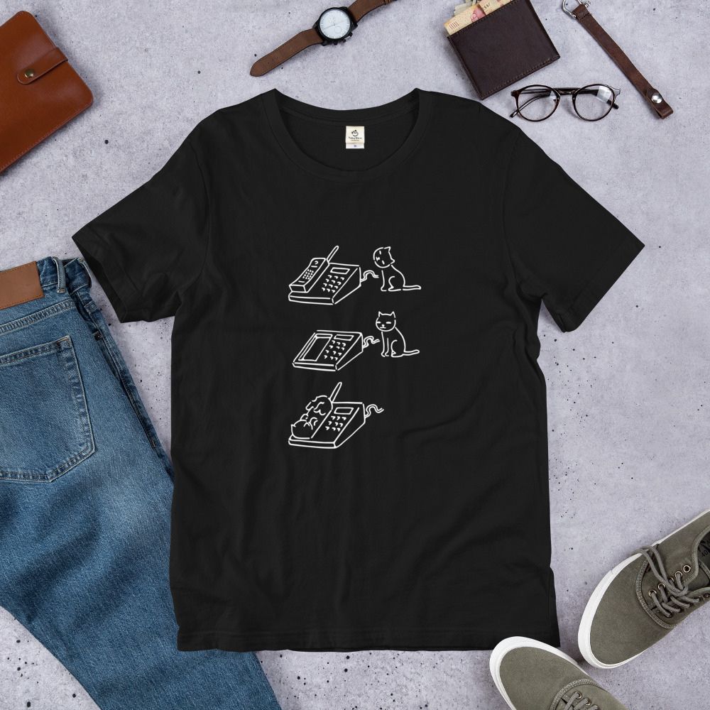 猫tシャツ ねこ 猫イラスト 電話猫 ｜アダルト&キッズサイズ.