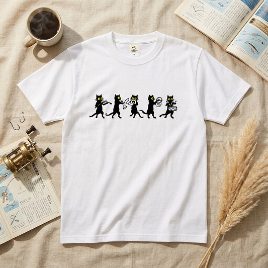 黒猫 音楽隊 Tシャツ ｜ 猫好き・吹奏楽・音楽好きに人気
