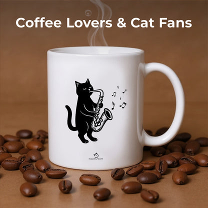 マグカップ 猫イラスト 猫 エコ バッグ サックスを吹く｜猫好きにおすすめの面白い猫グッズ プレゼントにも最適