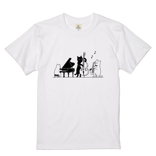 猫ジャズバンド 猫Tシャツ コットン／ドライが選べる｜おもしろ猫デザイン