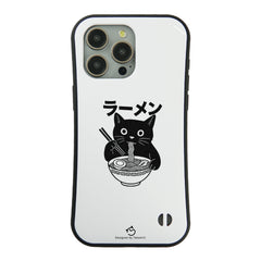 ケース ねこ 猫イラストラーメン黒 スマホ ケース iPhone8, SE2, SE3 ~ ケースiPhone17シリーズ