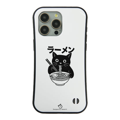 ケース ねこ 猫イラストラーメン黒 スマホ ケース iPhone8, SE2, SE3 ~ ケースiPhone17シリーズ