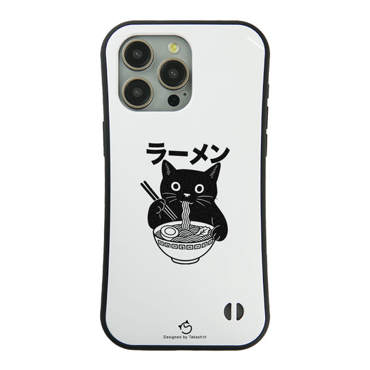 ケース ねこ 猫イラストラーメン黒 スマホ ケース iPhone8, SE2, SE3 ~ ケースiPhone17シリーズ