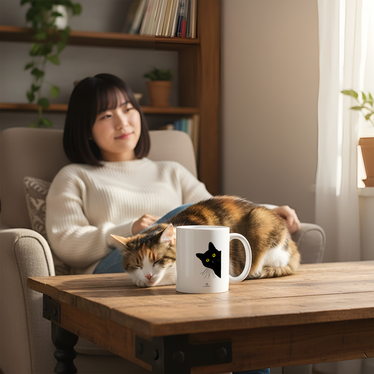 マグカップ 猫イラスト 覗き見する猫｜猫好きにおすすめの面白い猫グッズ プレゼントにも最適