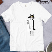 猫tシャツ ねこ 猫イラスト おもしろ tシャツ かわいい ハチワレ猫 ながいー｜アダルト&キッズサイズ