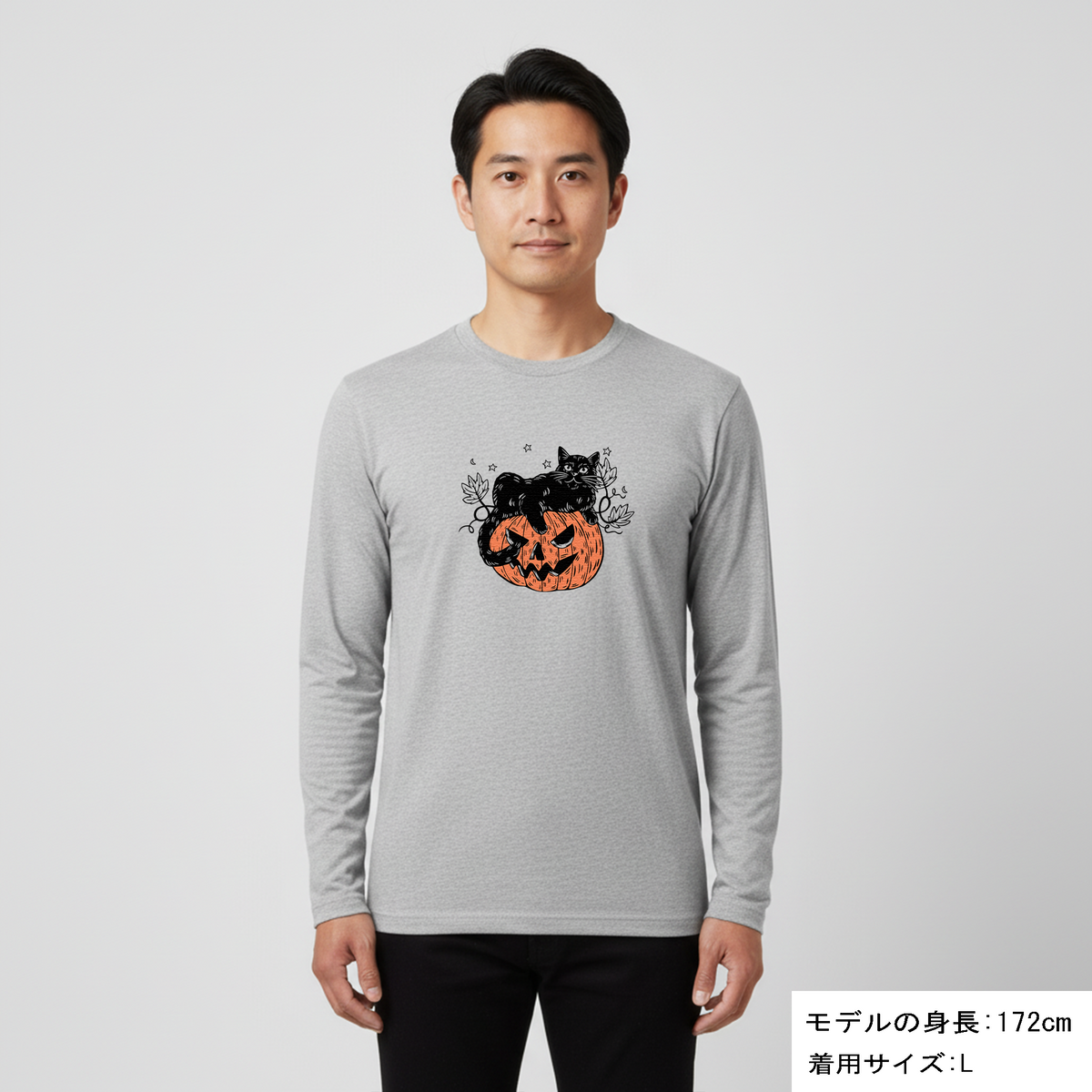 猫 ロン t 猫 長袖 t シャツ ねこ 猫イラスト 黒猫 ハロウィン1