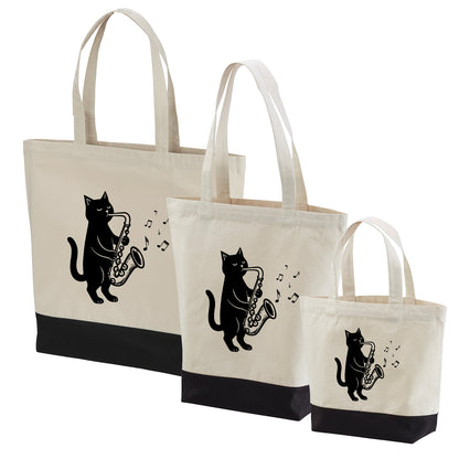 猫トート バッグ  猫 エコ バッグ サックスを吹く