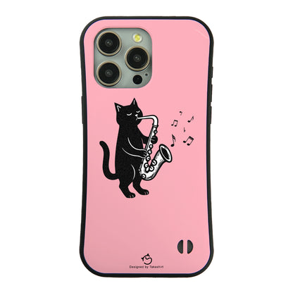 ケース ねこ 猫イラストサックスを吹く スマホ ケース iPhone8, SE2, SE3 ~ ケースiPhone17シリーズ