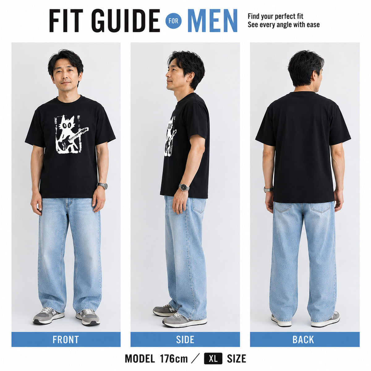 猫ギターロック Tシャツ | 音楽好きに人気