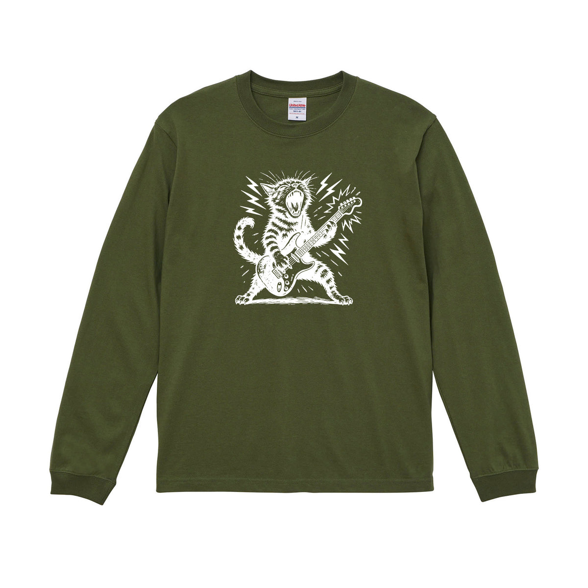 猫 長袖Tシャツ｜ロック猫ギター  イラスト｜ねこ ロンT メンズ レディース S-2XL