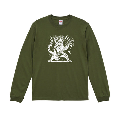 猫 長袖Tシャツ｜ロック猫ギター  イラスト｜ねこ ロンT メンズ レディース S-2XL