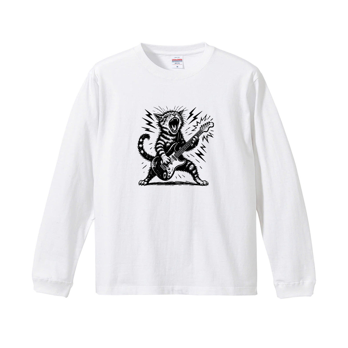 猫 長袖Tシャツ｜ロック猫ギター  イラスト｜ねこ ロンT メンズ レディース S-2XL