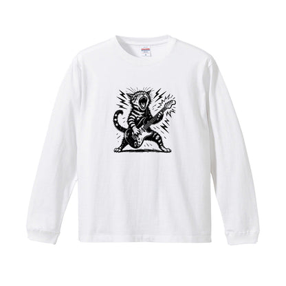 猫 長袖Tシャツ｜ロック猫ギター  イラスト｜ねこ ロンT メンズ レディース S-2XL