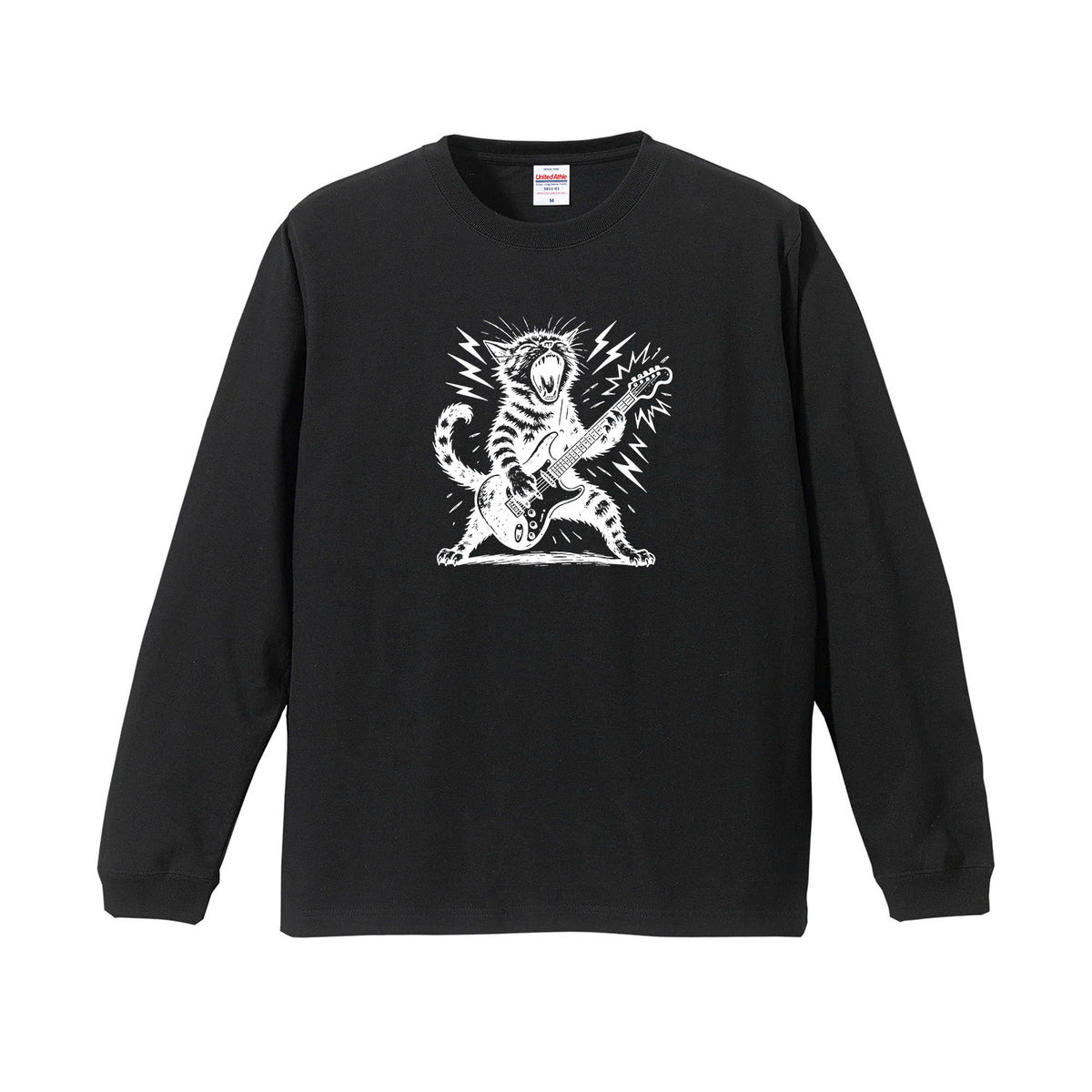 猫 長袖Tシャツ｜ロック猫ギター  イラスト｜ねこ ロンT メンズ レディース S-2XL