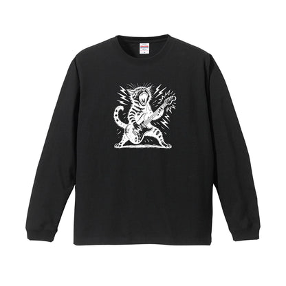 猫 長袖Tシャツ｜ロック猫ギター  イラスト｜ねこ ロンT メンズ レディース S-2XL