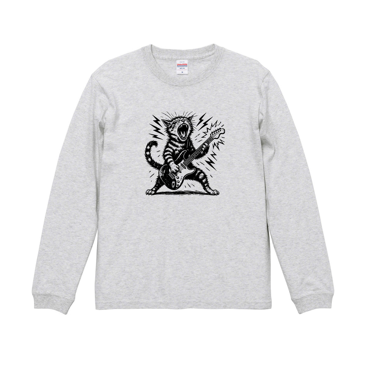 猫 長袖Tシャツ｜ロック猫ギター  イラスト｜ねこ ロンT メンズ レディース S-2XL