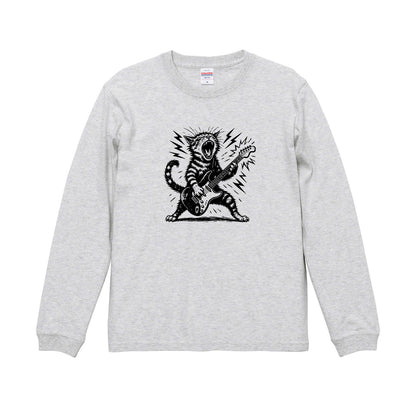 猫 長袖Tシャツ｜ロック猫ギター  イラスト｜ねこ ロンT メンズ レディース S-2XL