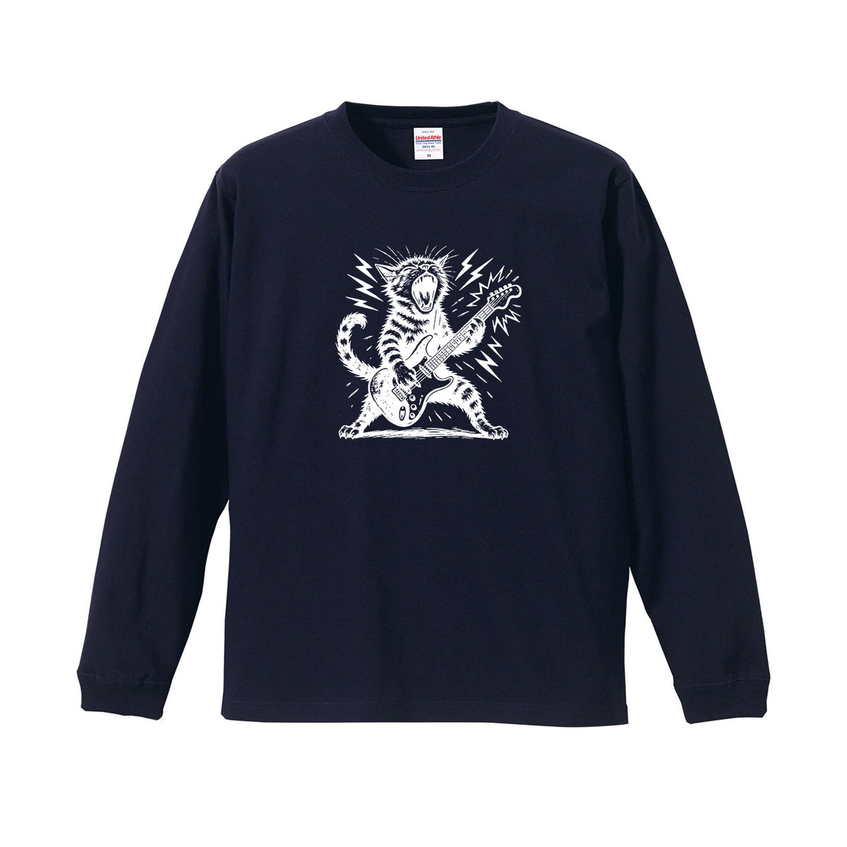 猫 長袖Tシャツ｜ロック猫ギター  イラスト｜ねこ ロンT メンズ レディース S-2XL