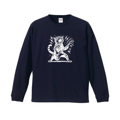 猫 長袖Tシャツ｜ロック猫ギター  イラスト｜ねこ ロンT メンズ レディース S-2XL